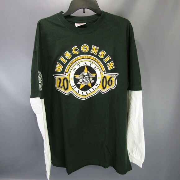 Vtg‎ Harley Owners Group Layered T-Shirt Men's Size XL Green Bay WI Y2K 2006 - Picture 1 of 11